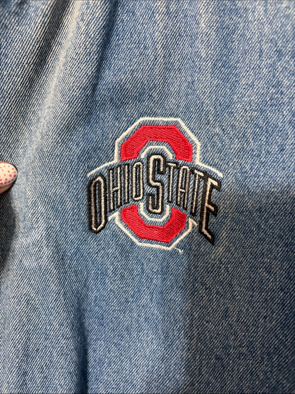 Vintage Ohio State Buckeyes Denim Varsity Bomber Jacket Large NCAA Y2K - Picture 8 of 8